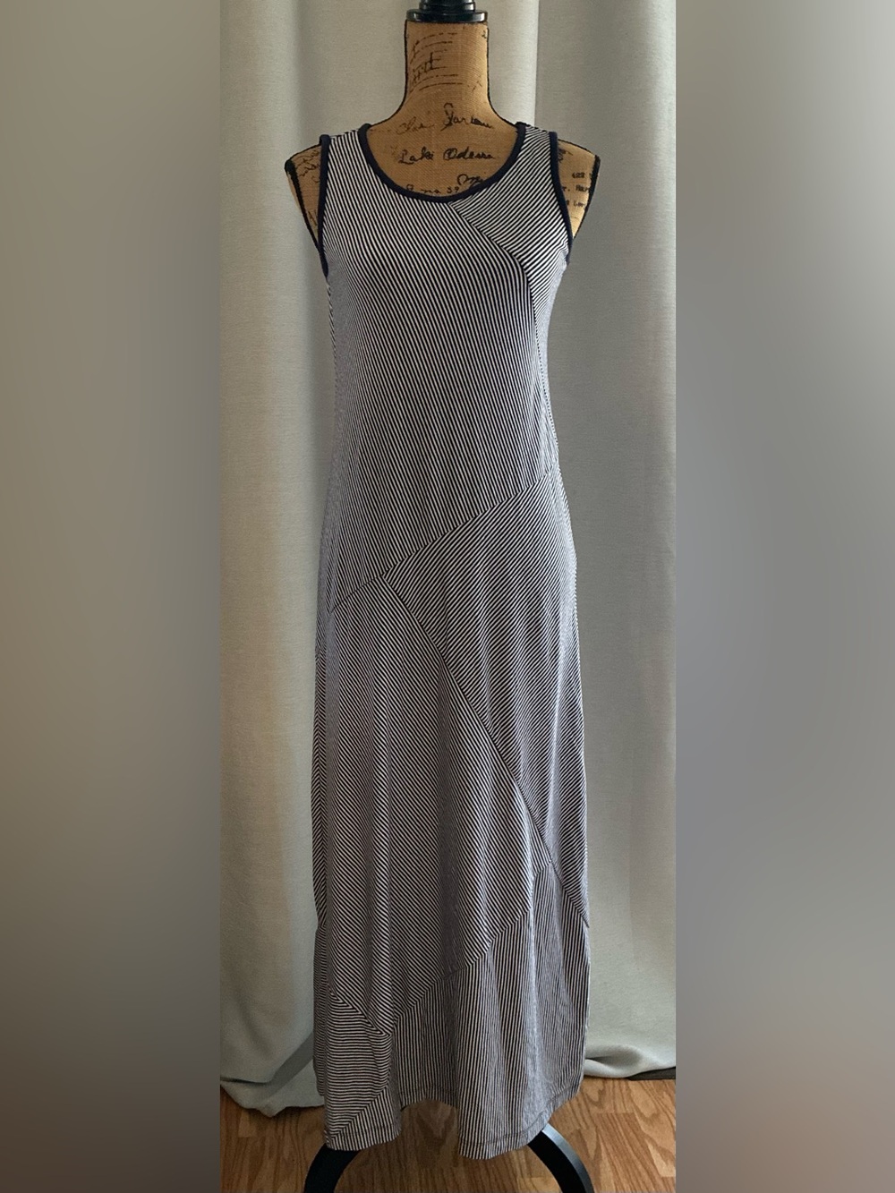 Talbots Blue and White Striped Sleeveless Maxi Dress